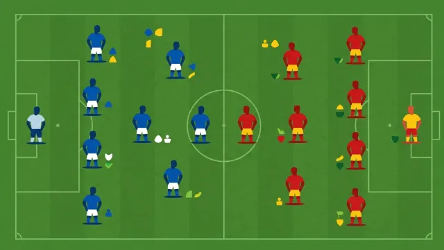 Editorial-Illustration eines Fußball-Spielberichts mit Spielersilhouetten in unterschiedlichen Trikotfarben