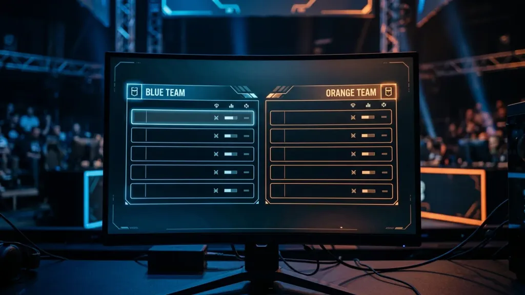 Stylized FPS scoreboard with blank space where a team name would go